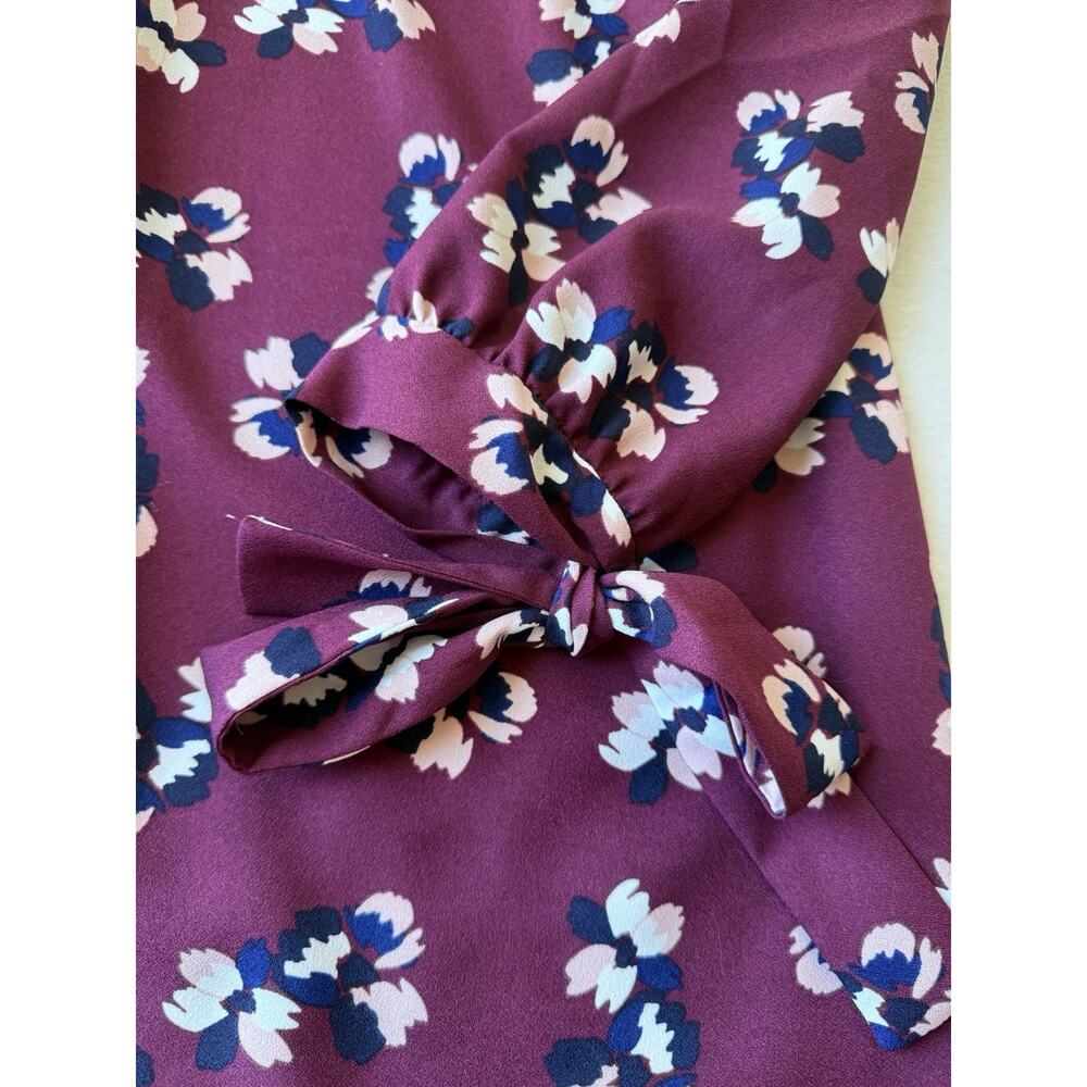 Banana Republic Burgundy Floral Long Sleeve Knee Length Shift Dress Round Neck 6 - Picture 4 of 8
